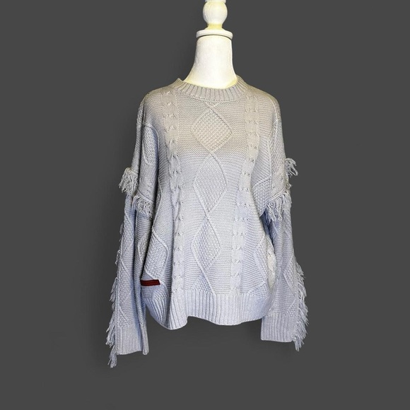 Simply Southern Lilac Grey Cable Knit Fringe Sweater Size Large - Picture 1 of 6